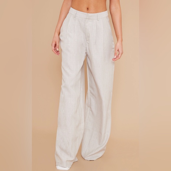 Stone Woven Linen Feel Tailored High Waist Wide Leg Pants in color STONE - Picture 2 of 5